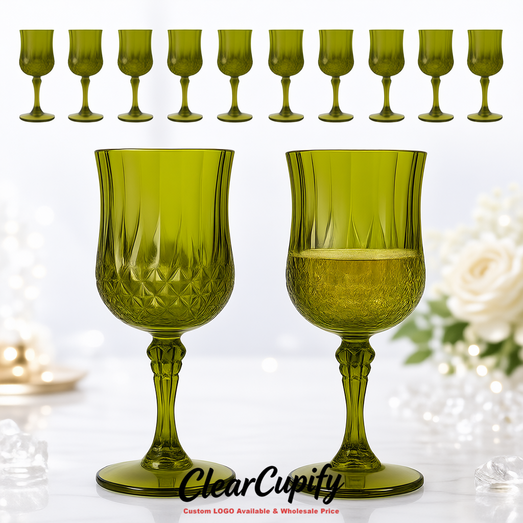 Olive Green 7oz Acrylic Plastic Wine Goblets - 2.7 x 6.7 inches Party & Wedding Wine Glasses