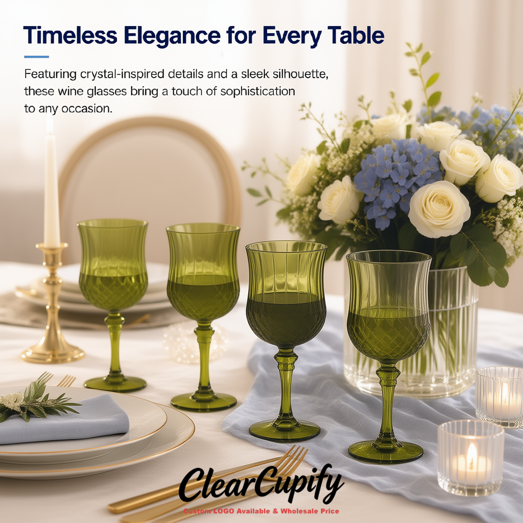 Olive Green 7oz Acrylic Plastic Wine Goblets - 2.7 x 6.7 inches Party & Wedding Wine Glasses Olive Green 7oz Acrylic Plastic Wine Goblets - 2.7 x 6.7 inches Party & Wedding Wine Glasses