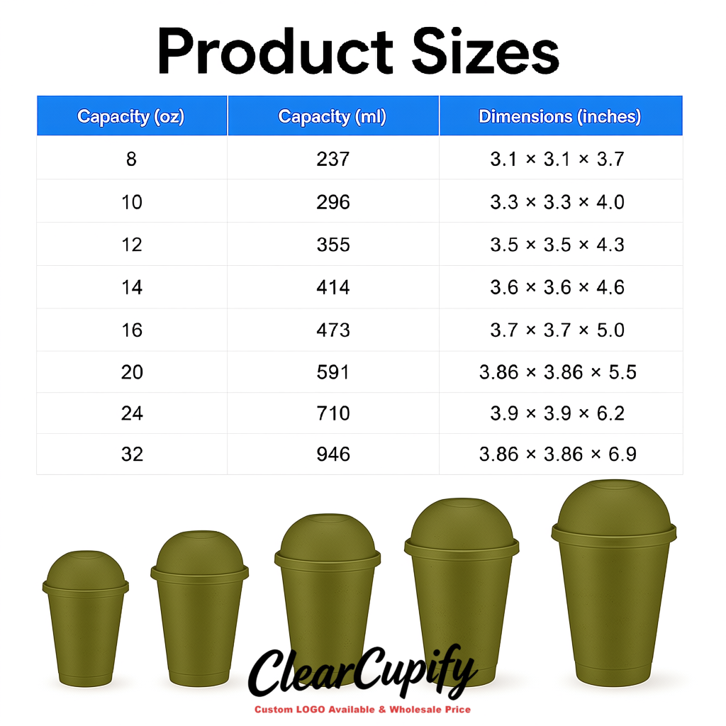 Olive Green 16 oz Plastic Slushie Cups with Dome Lid & Detachable Spoon Straws for Milkshake, Boba, Smoothies, Iced Coffee
