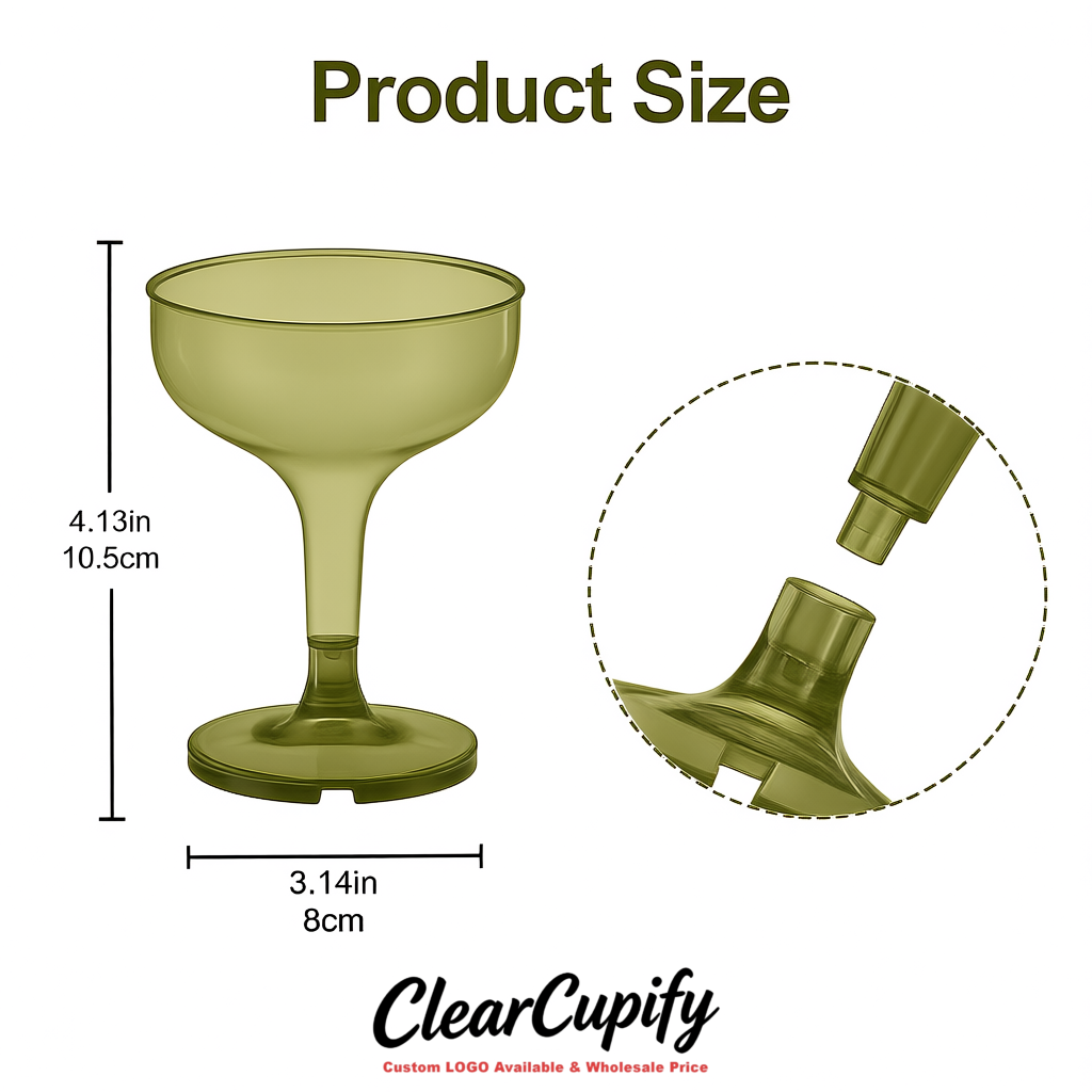 Olive Green 5oz Stackable Plastic Martini Glasses 4.13x3.14 inches/10.5x8 cm For Champagne Tower