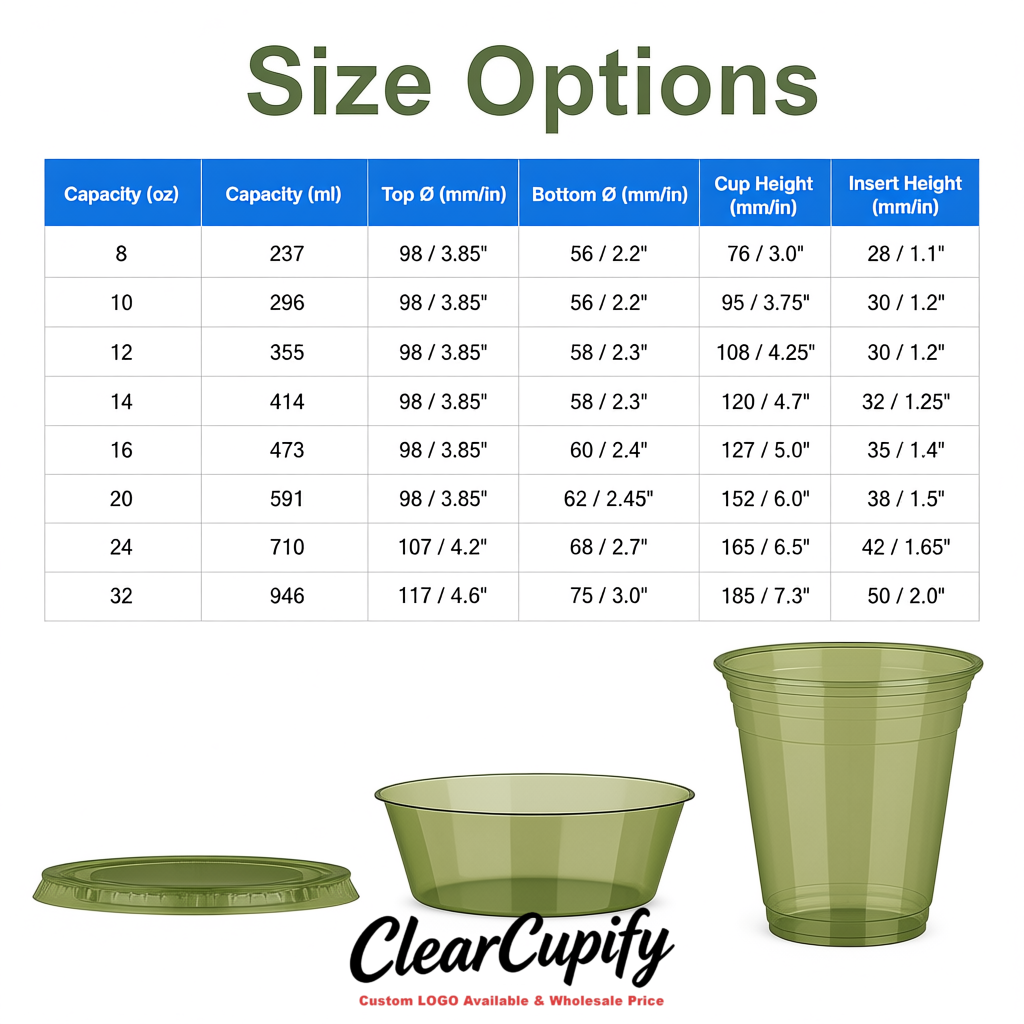 Olive Green 12 oz Disposable Plastic Parfait Cups with Insert & Flat lids 3.85 x 2.1 x 4 inches