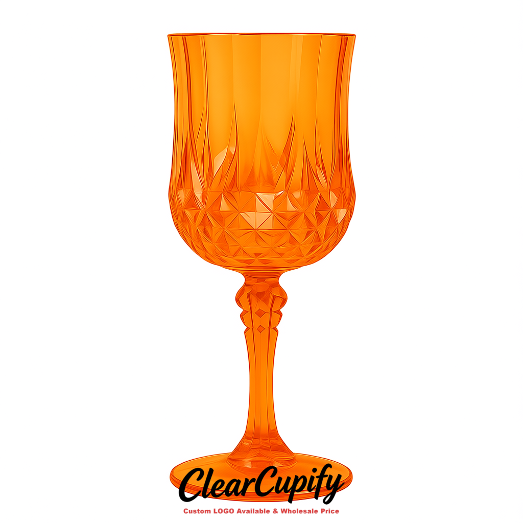 Orange 7oz Acrylic Plastic Wine Goblets - 2.7 x 6.7 inches Party & Wedding Wine Glasses