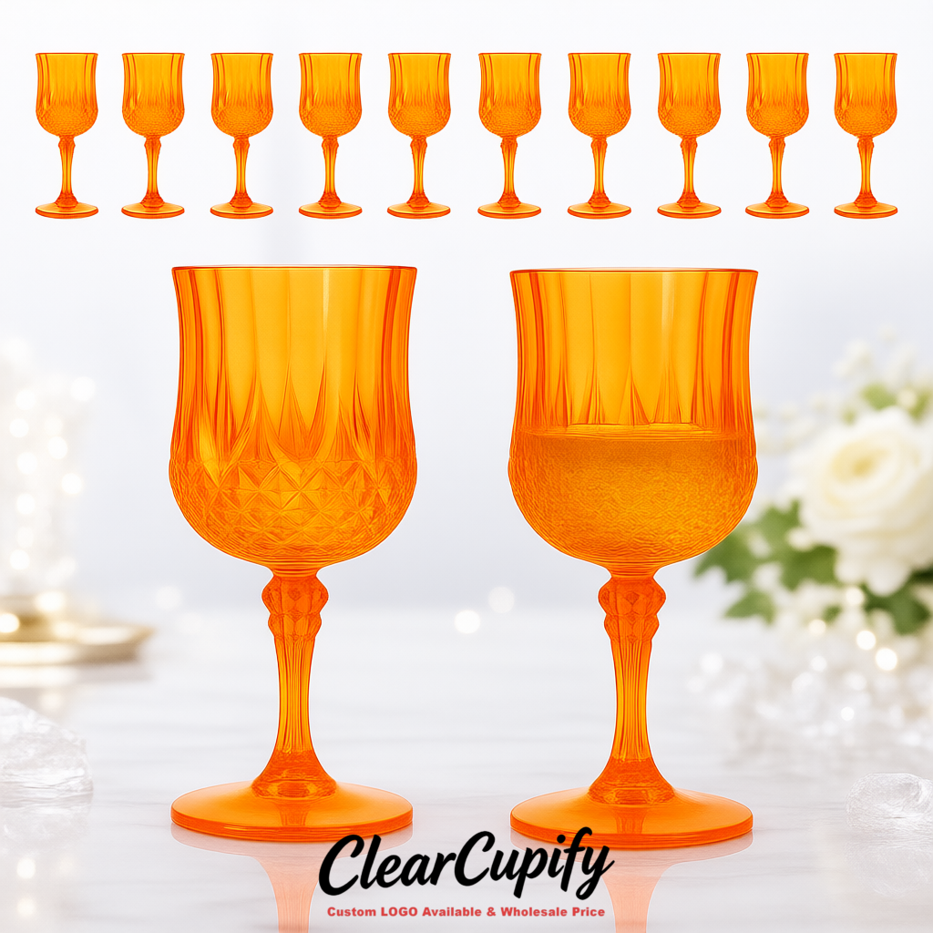 Orange 7oz Acrylic Plastic Wine Goblets - 2.7 x 6.7 inches Party & Wedding Wine Glasses