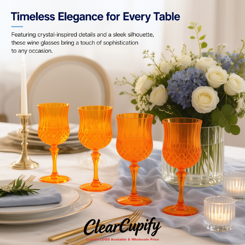 Orange 7oz Acrylic Plastic Wine Goblets - 2.7 x 6.7 inches Party & Wedding Wine Glasses
