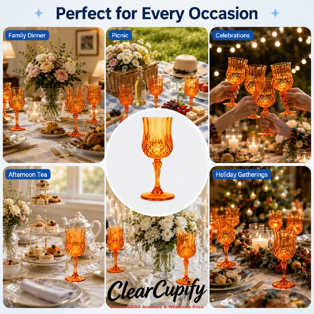Orange 7oz Acrylic Plastic Wine Goblets - 2.7 x 6.7 inches Party & Wedding Wine Glasses
