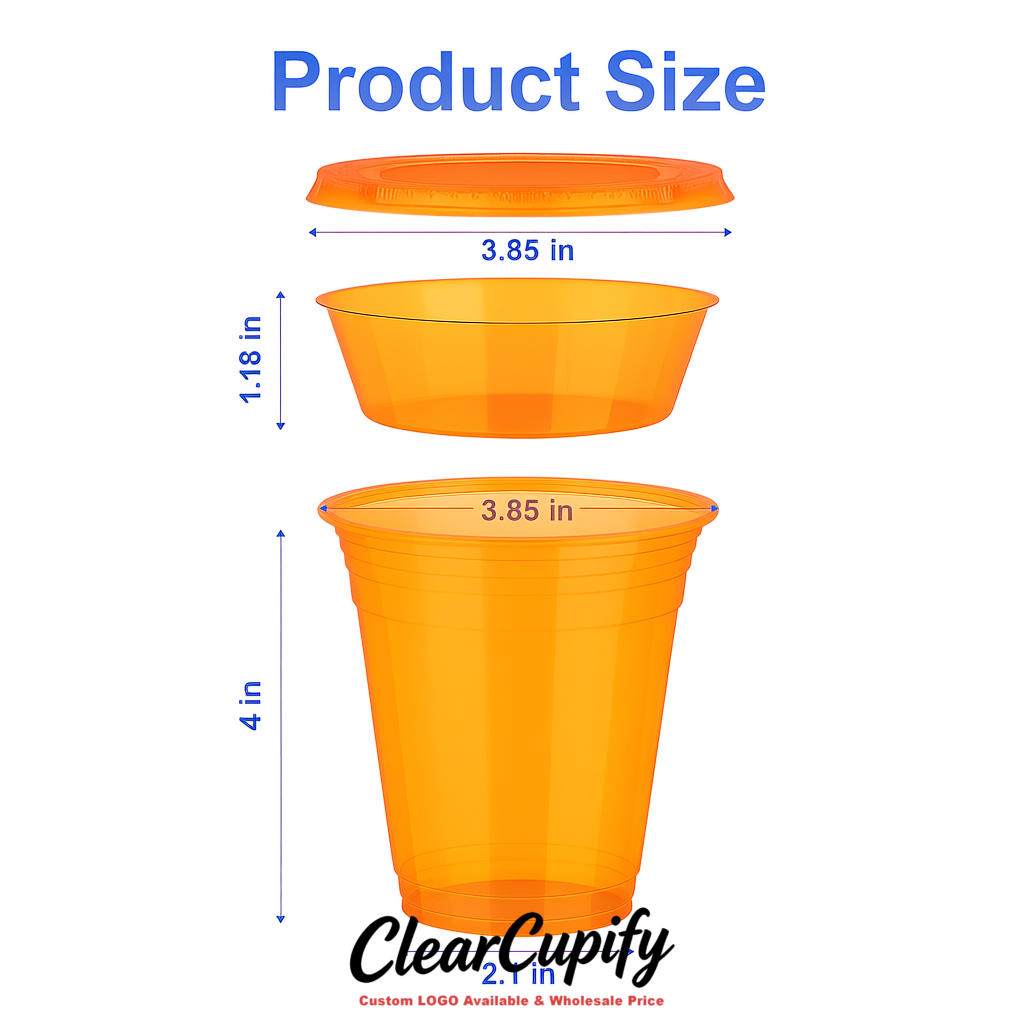 Orange 12 oz Disposable Plastic Parfait Cups with Insert & Flat lids 3.85 x 2.1 x 4 inches