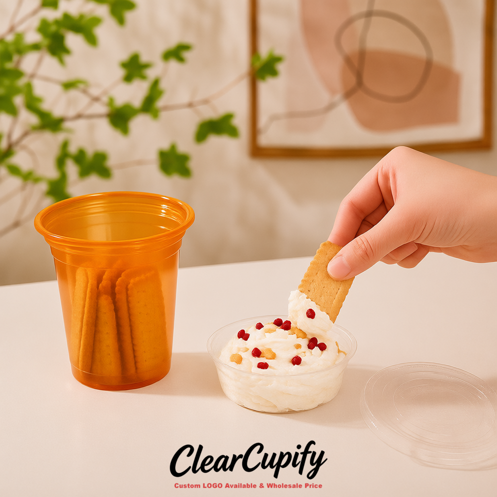 Orange 12 oz Disposable Plastic Parfait Cups with Insert & Flat lids 3.85 x 2.1 x 4 inches