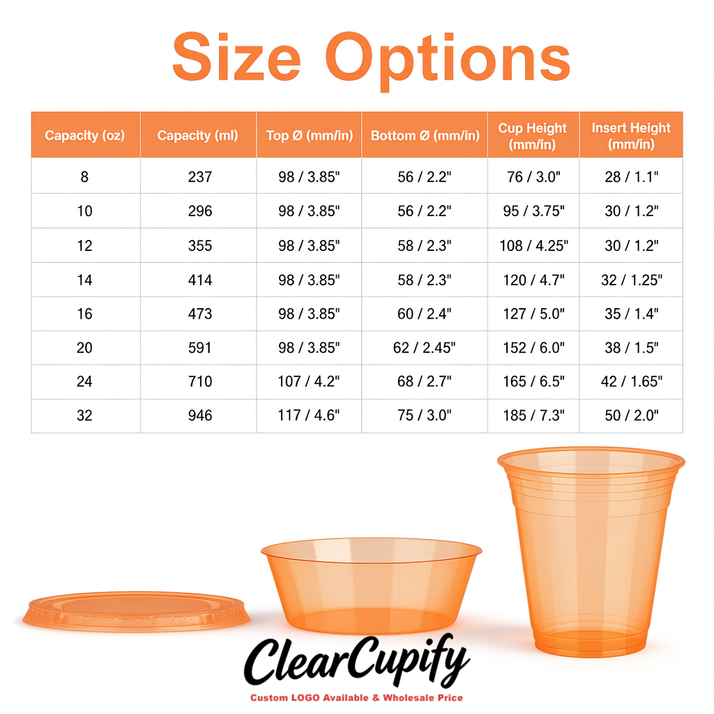 Orange 12 oz Disposable Plastic Parfait Cups with Insert & Flat lids 3.85 x 2.1 x 4 inches