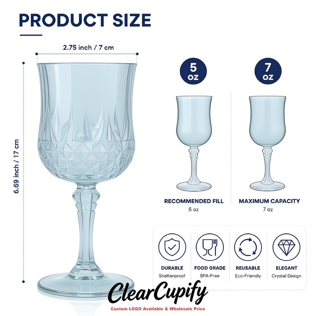 Periwinkle 7oz Acrylic Plastic Wine Goblets - 2.7 x 6.7 inches Party & Wedding Wine Glasses