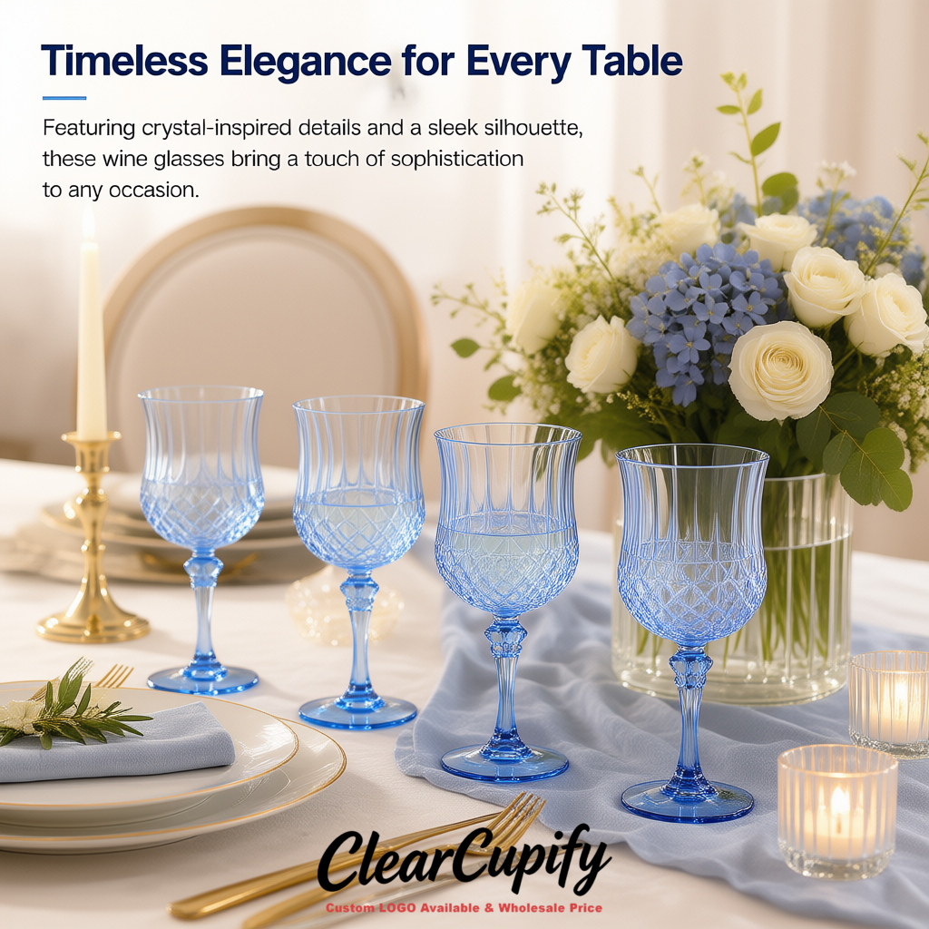 Periwinkle 7oz Acrylic Plastic Wine Goblets - 2.7 x 6.7 inches Party & Wedding Wine Glasses