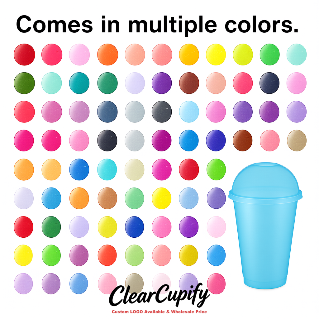 Periwinkle 16 oz Plastic Slushie Cups with Dome Lid & Detachable Spoon Straws for Milkshake, Boba, Smoothies, Iced Coffee