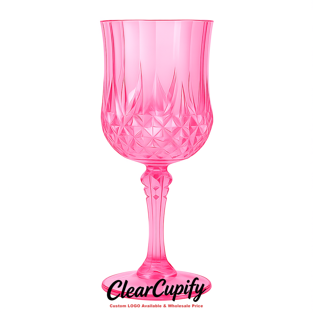 Pink 7oz Acrylic Plastic Wine Goblets - 2.7 x 6.7 inches Party & Wedding Wine Glasses