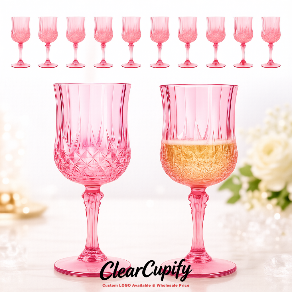 Pink 7oz Acrylic Plastic Wine Goblets - 2.7 x 6.7 inches Party & Wedding Wine Glasses