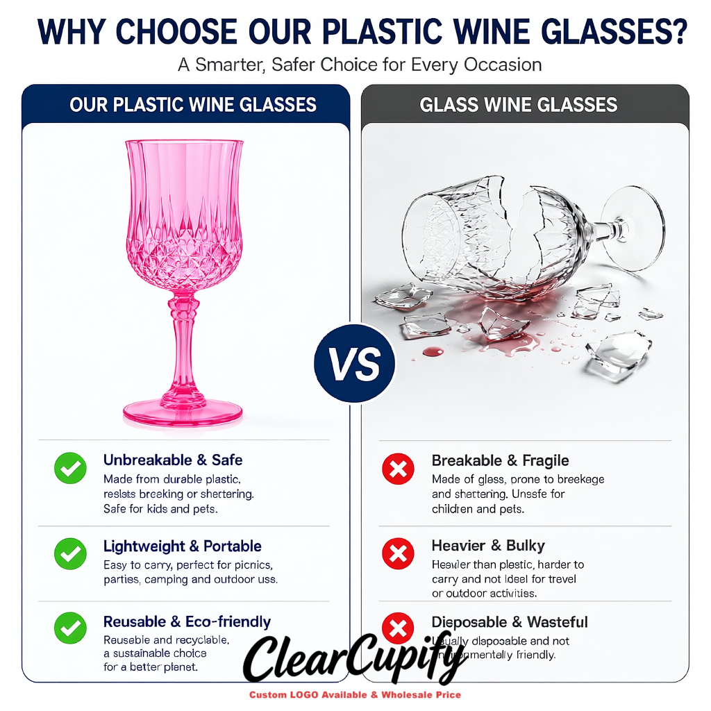 Pink 7oz Acrylic Plastic Wine Goblets - 2.7 x 6.7 inches Party & Wedding Wine Glasses