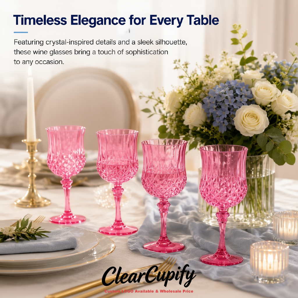 Pink 7oz Acrylic Plastic Wine Goblets - 2.7 x 6.7 inches Party & Wedding Wine Glasses