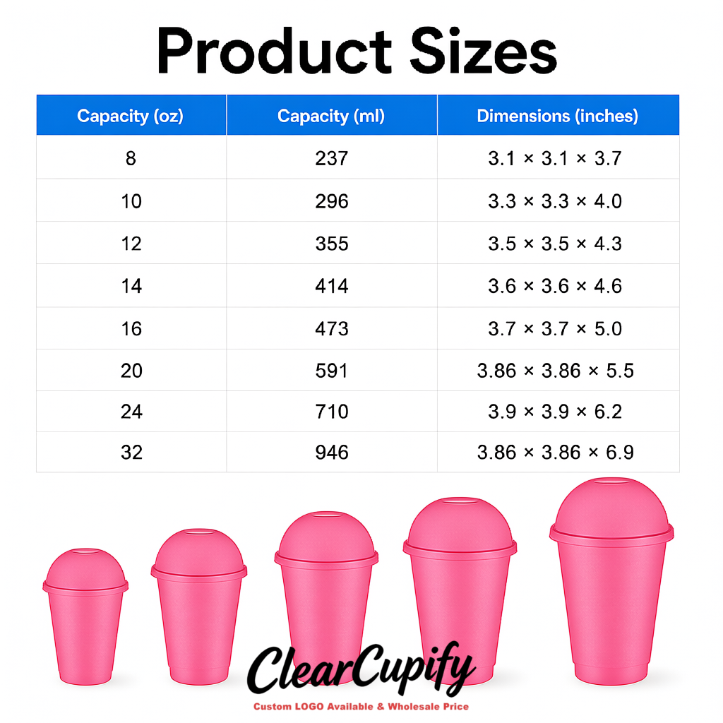 Pink 16 oz Plastic Slushie Cups with Dome Lid & Detachable Spoon Straws for Milkshake, Boba, Smoothies, Iced Coffee
