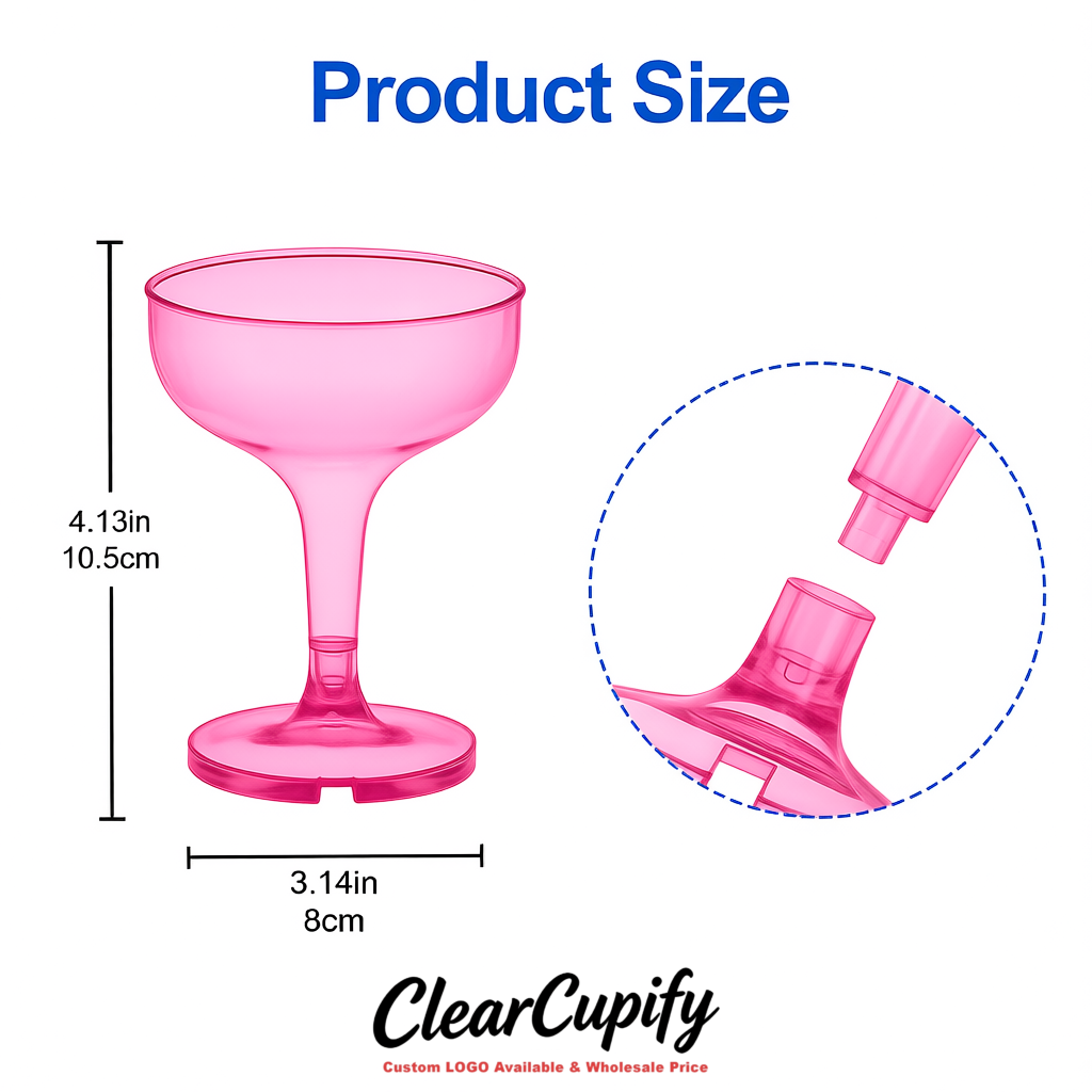 Pink 5oz Stackable Plastic Martini Glasses 4.13x3.14 inches/10.5x8 cm For Champagne Tower