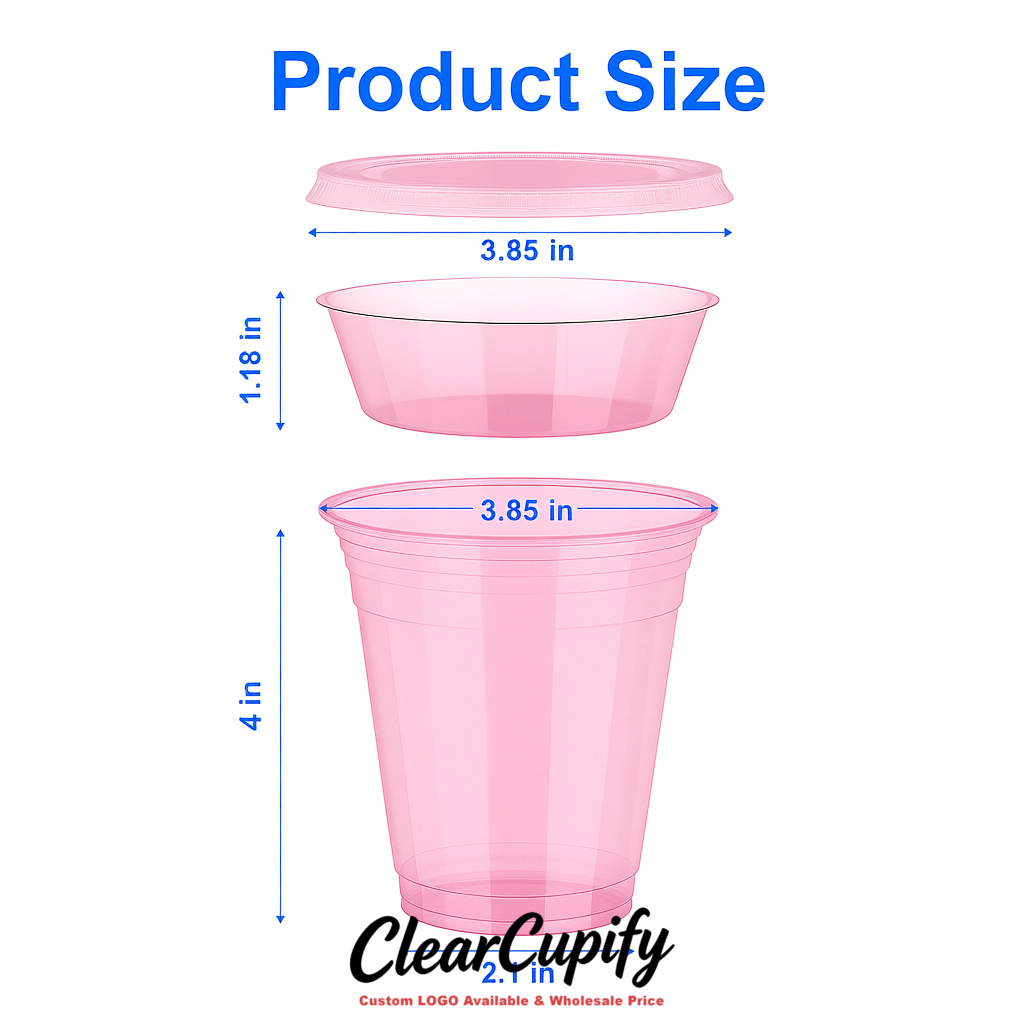 Pink 12 oz Disposable Plastic Parfait Cups with Insert & Flat lids 3.85 x 2.1 x 4 inches