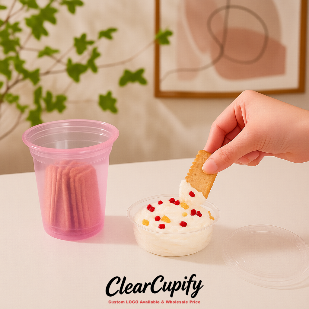 Pink 12 oz Disposable Plastic Parfait Cups with Insert & Flat lids 3.85 x 2.1 x 4 inches