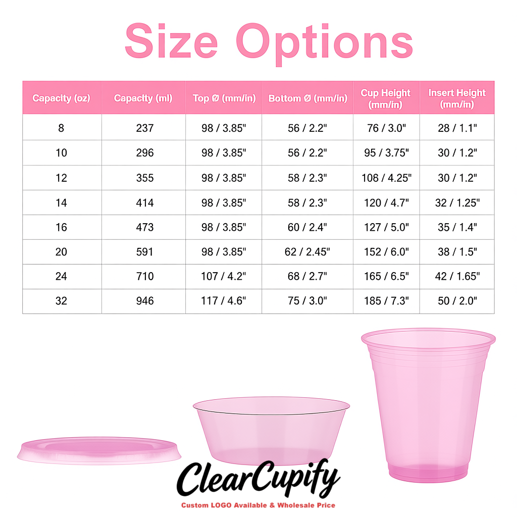 Pink 12 oz Disposable Plastic Parfait Cups with Insert & Flat lids 3.85 x 2.1 x 4 inches