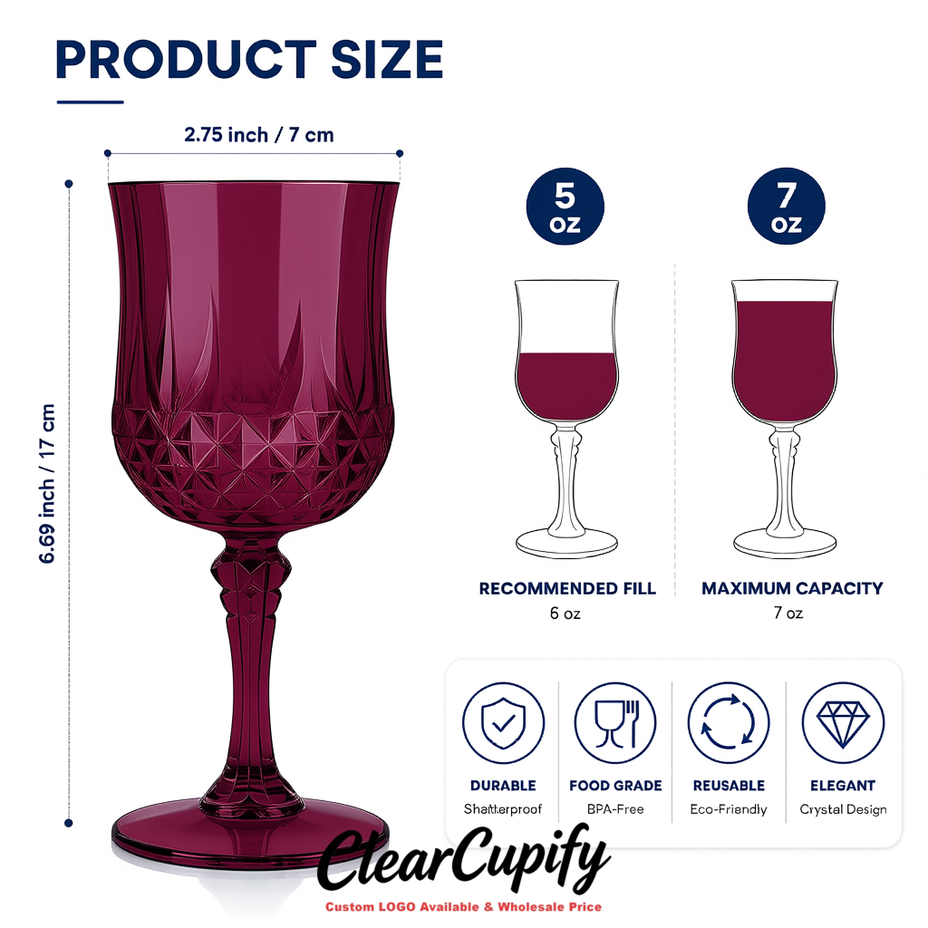 Plum 7oz Acrylic Plastic Wine Goblets - 2.7 x 6.7 inches Party & Wedding Wine Glasses