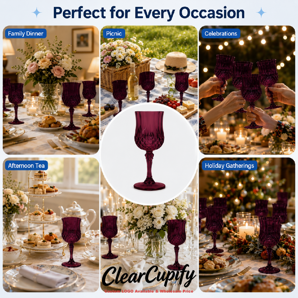 Plum 7oz Acrylic Plastic Wine Goblets - 2.7 x 6.7 inches Party & Wedding Wine Glasses