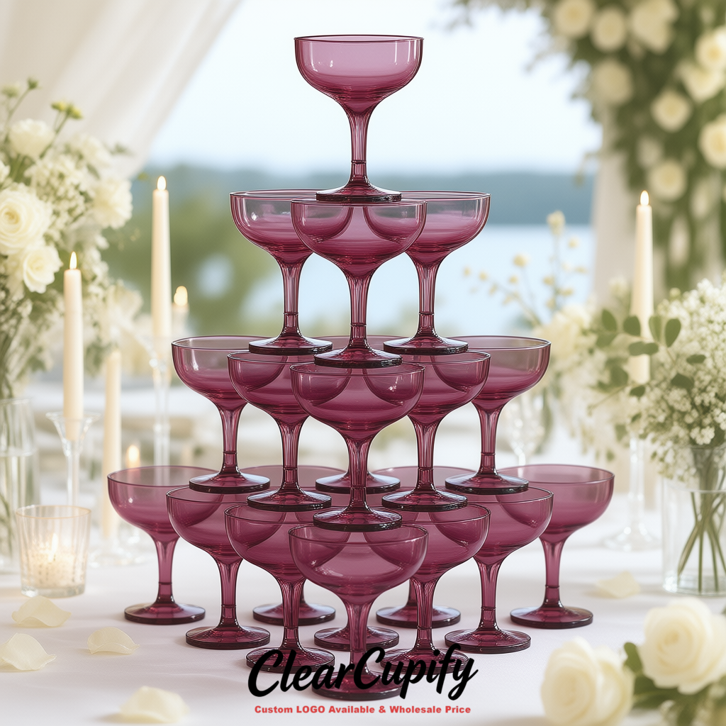 Plum 5oz Stackable Plastic Martini Glasses 4.13x3.14 inches/10.5x8 cm For Champagne Tower
