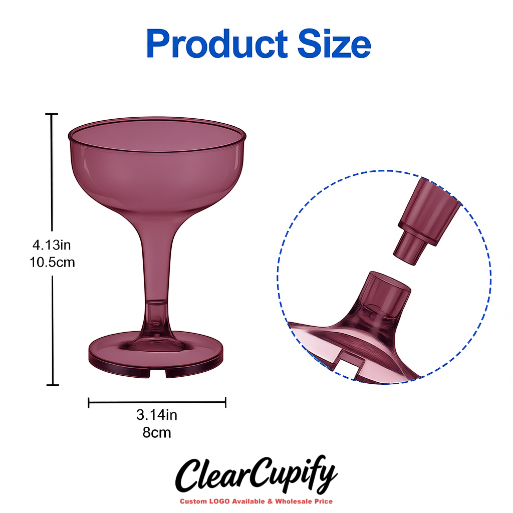 Plum 5oz Stackable Plastic Martini Glasses 4.13x3.14 inches/10.5x8 cm For Champagne Tower
