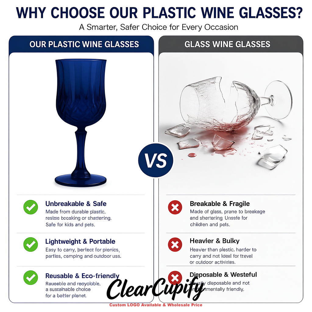Prussian Blue 7oz Acrylic Plastic Wine Goblets - 2.7 x 6.7 inches Party & Wedding Wine Glasses