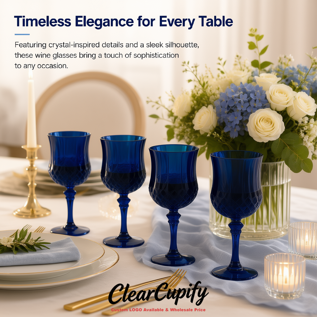 Prussian Blue 7oz Acrylic Plastic Wine Goblets - 2.7 x 6.7 inches Party & Wedding Wine Glasses