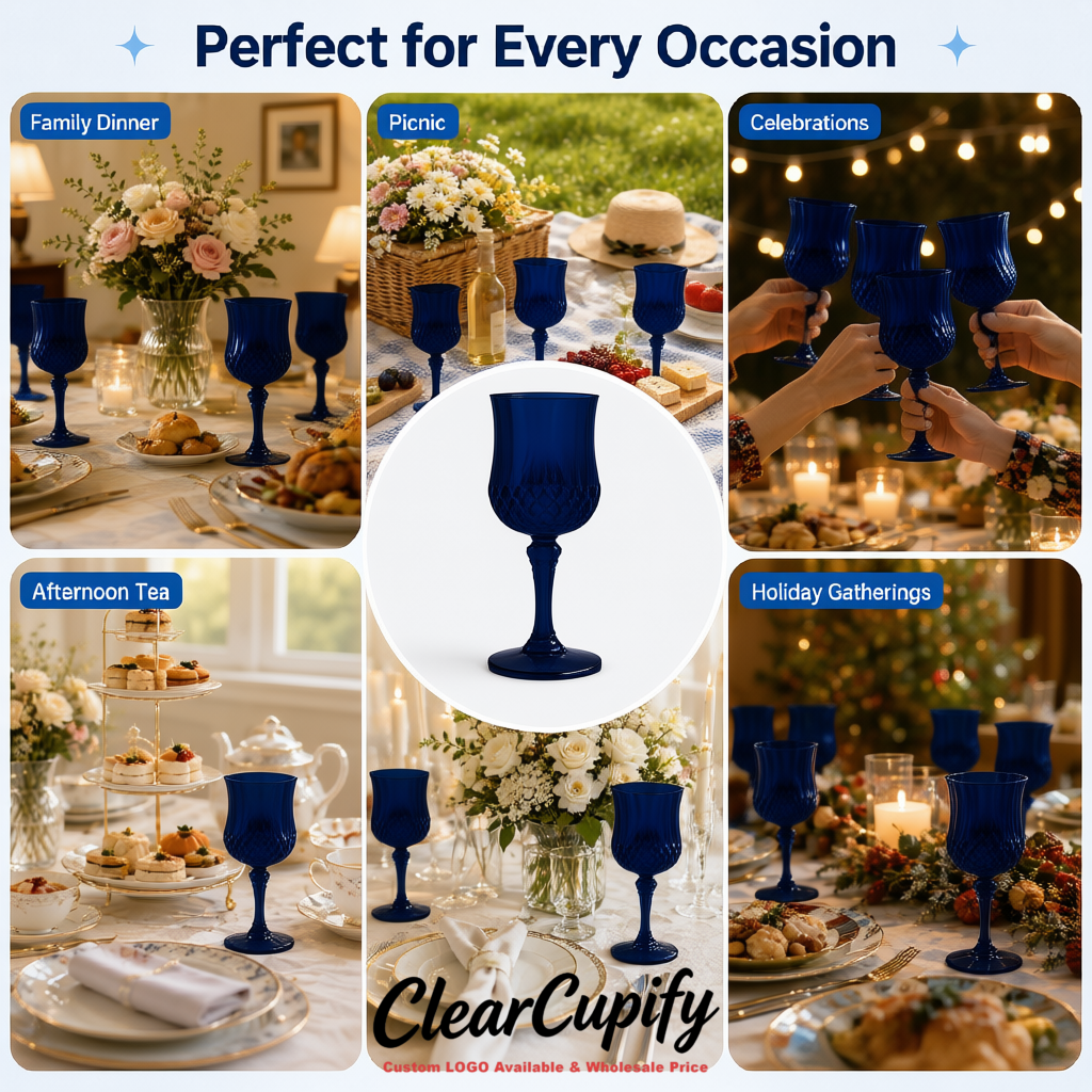 Prussian Blue 7oz Acrylic Plastic Wine Goblets - 2.7 x 6.7 inches Party & Wedding Wine Glasses