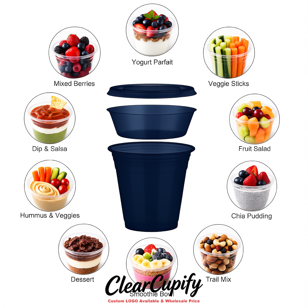 Prussian Blue 12 oz Disposable Plastic Parfait Cups with Insert & Flat lids 3.85 x 2.1 x 4 inches