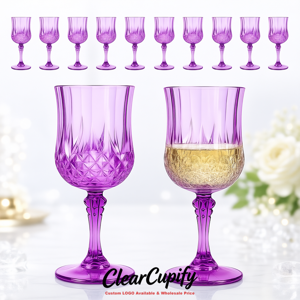 Purple 7oz Acrylic Plastic Wine Goblets - 2.7 x 6.7 inches Party & Wedding Wine Glasses