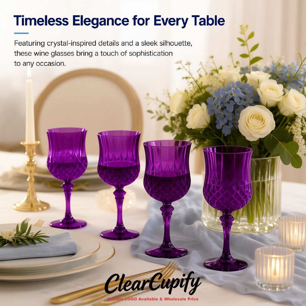 Purple 7oz Acrylic Plastic Wine Goblets - 2.7 x 6.7 inches Party & Wedding Wine Glasses
