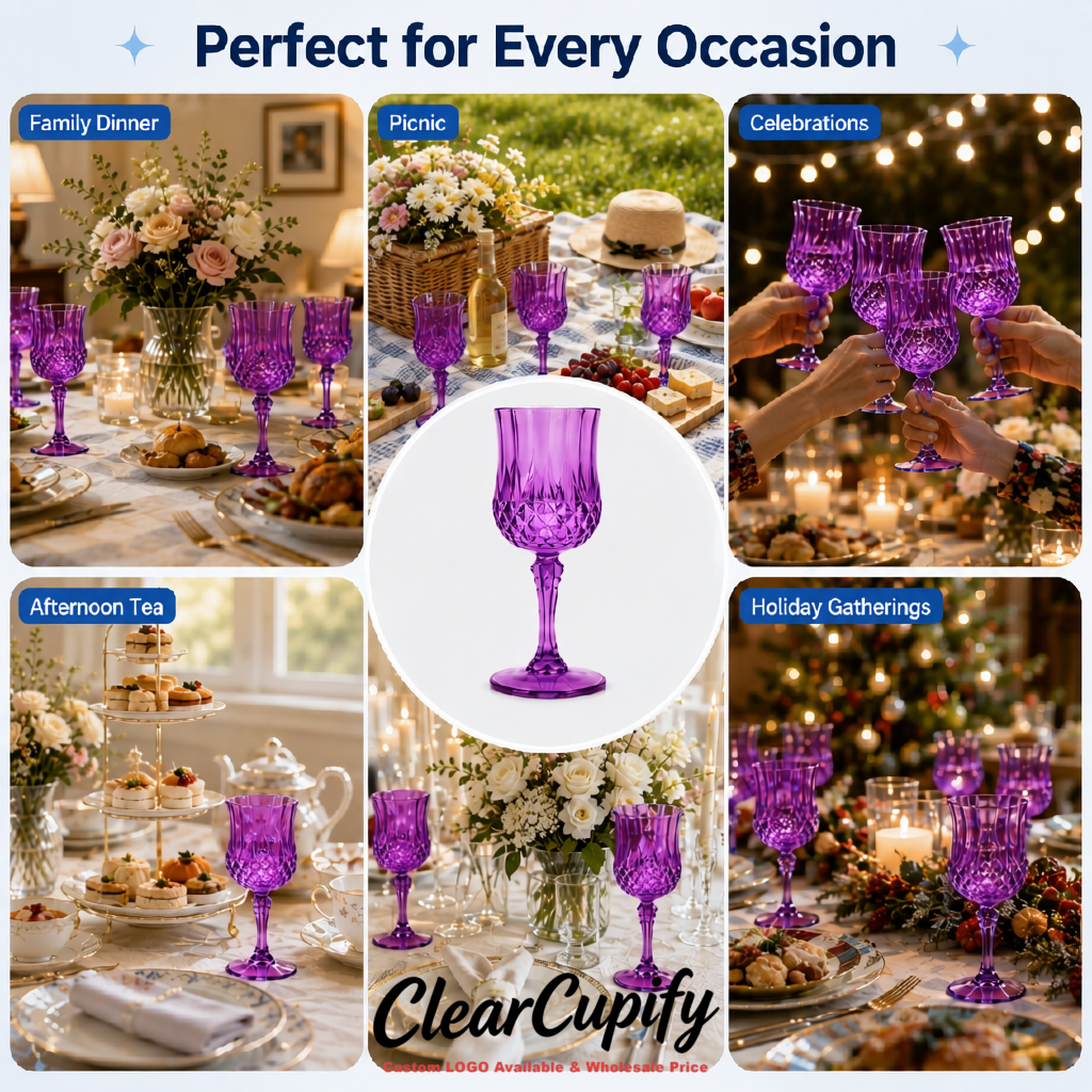 Purple 7oz Acrylic Plastic Wine Goblets - 2.7 x 6.7 inches Party & Wedding Wine Glasses