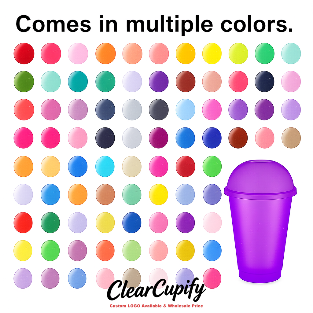 Purple 16 oz Plastic Slushie Cups with Dome Lid & Detachable Spoon Straws for Milkshake, Boba, Smoothies, Iced Coffee