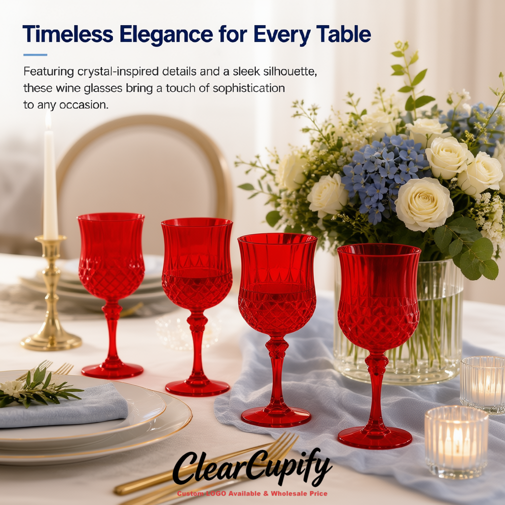 Red 7oz Acrylic Plastic Wine Goblets - 2.7 x 6.7 inches Party & Wedding Wine Glasses