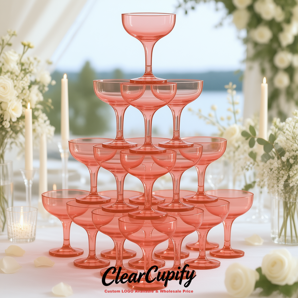 Red 5oz Stackable Plastic Martini Glasses 4.13x3.14 inches/10.5x8 cm For Champagne Tower