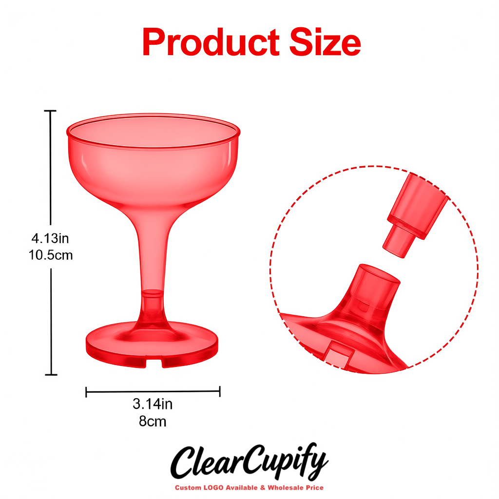 Red 5oz Stackable Plastic Martini Glasses 4.13x3.14 inches/10.5x8 cm For Champagne Tower