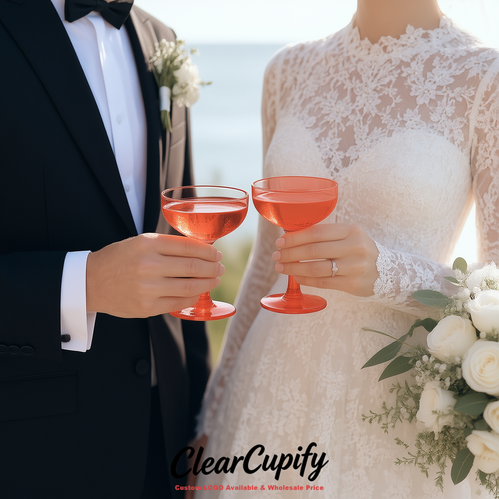 Red 5oz Stackable Plastic Martini Glasses 4.13x3.14 inches/10.5x8 cm For Champagne Tower