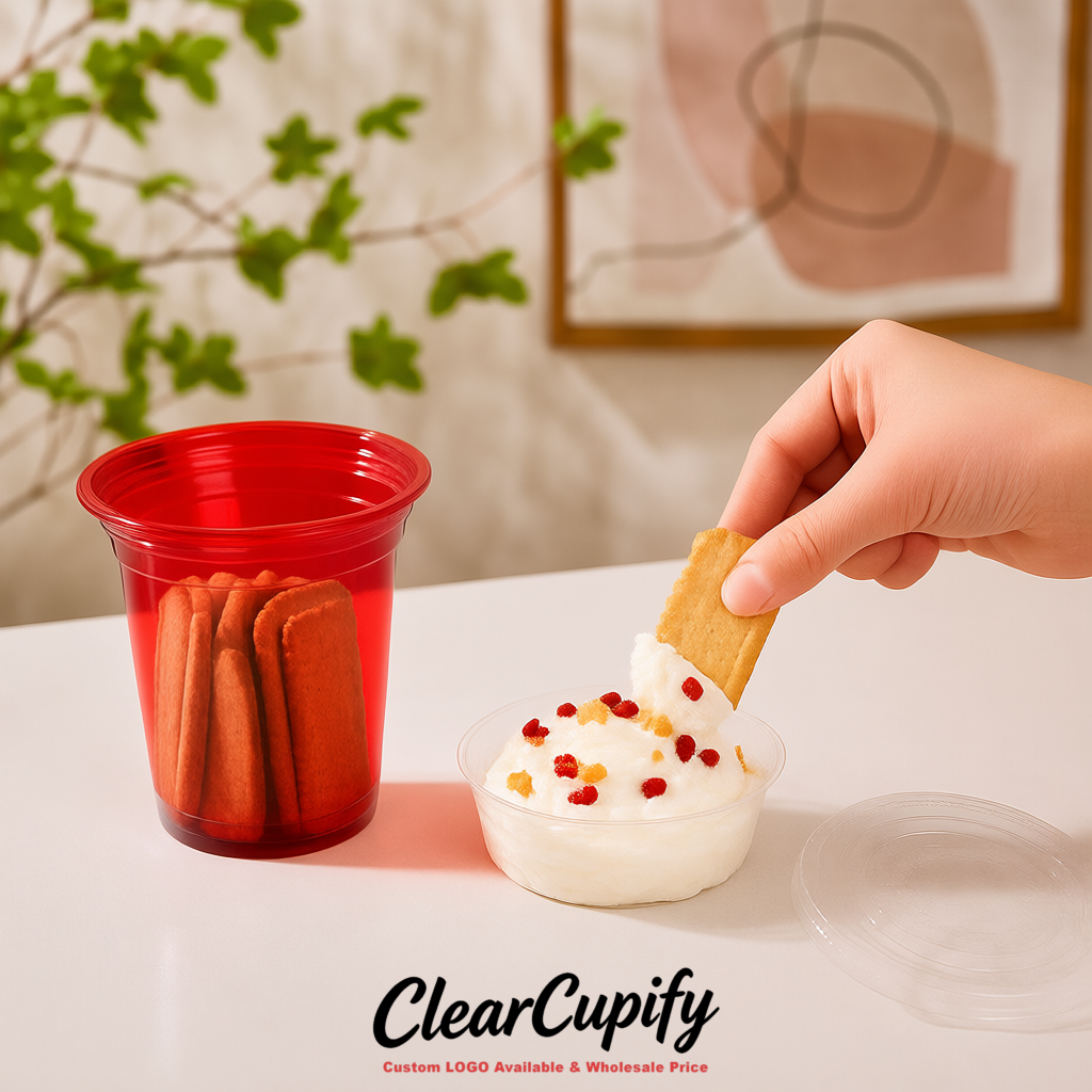 Red 12 oz Disposable Plastic Parfait Cups with Insert & Flat lids 3.85 x 2.1 x 4 inches