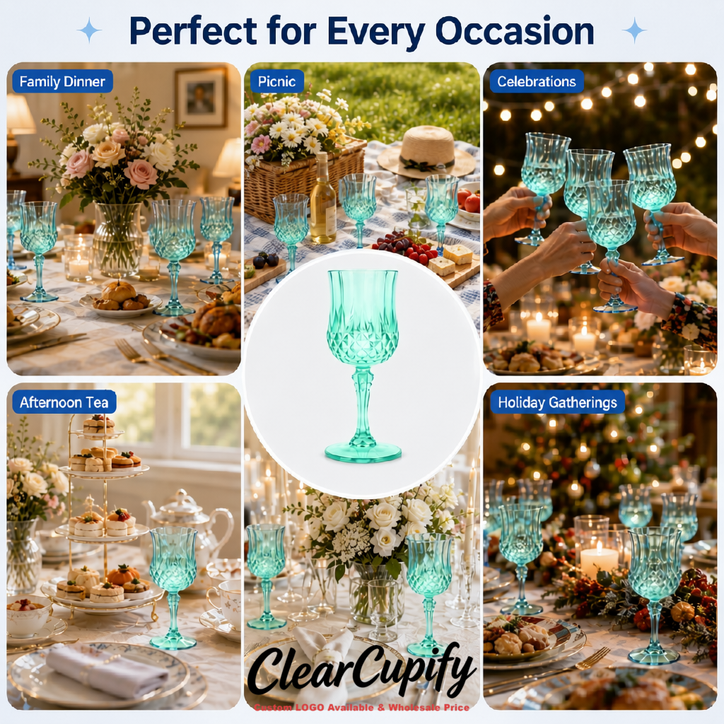 Robin Egg Blue 7oz Acrylic Plastic Wine Goblets - 2.7 x 6.7 inches Party & Wedding Wine Glasses