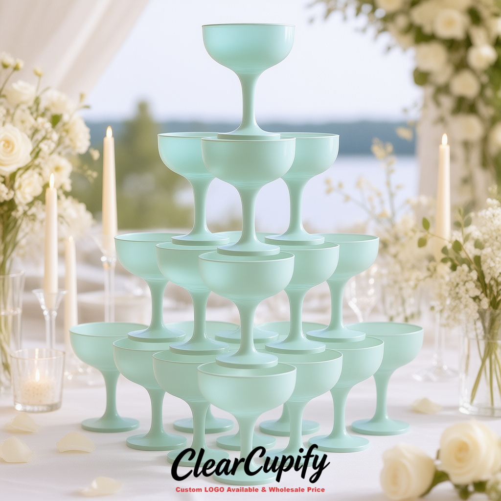 Robin Egg Blue 5oz Stackable Plastic Martini Glasses 4.13x3.14 inches/10.5x8 cm For Champagne Tower