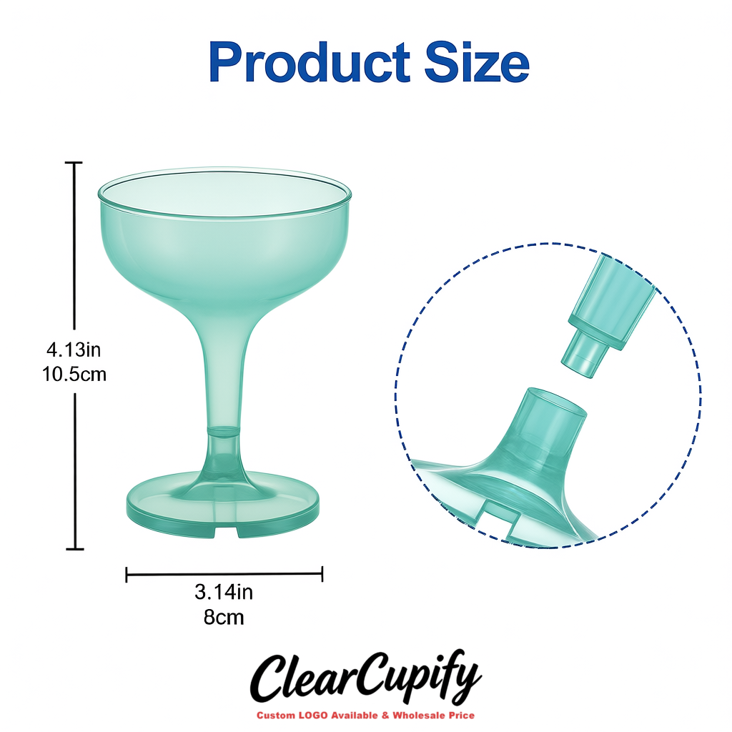 Robin Egg Blue 5oz Stackable Plastic Martini Glasses 4.13x3.14 inches/10.5x8 cm For Champagne Tower