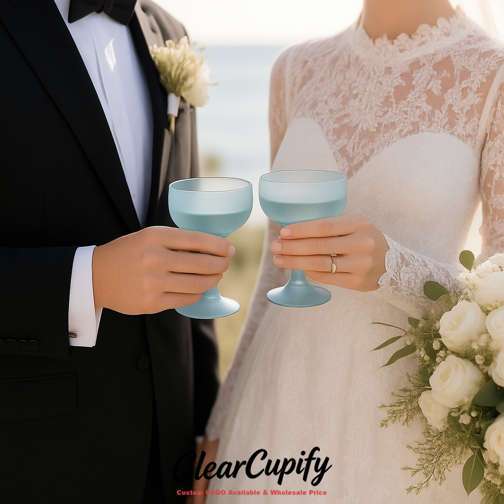 Robin Egg Blue 5oz Stackable Plastic Martini Glasses 4.13x3.14 inches/10.5x8 cm For Champagne Tower
