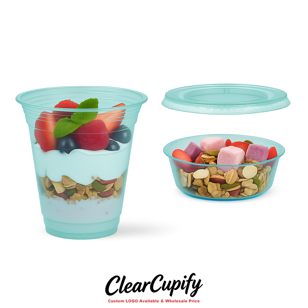 Robin Egg Blue 12 oz Disposable Plastic Parfait Cups with Insert & Flat lids 3.85 x 2.1 x 4 inches