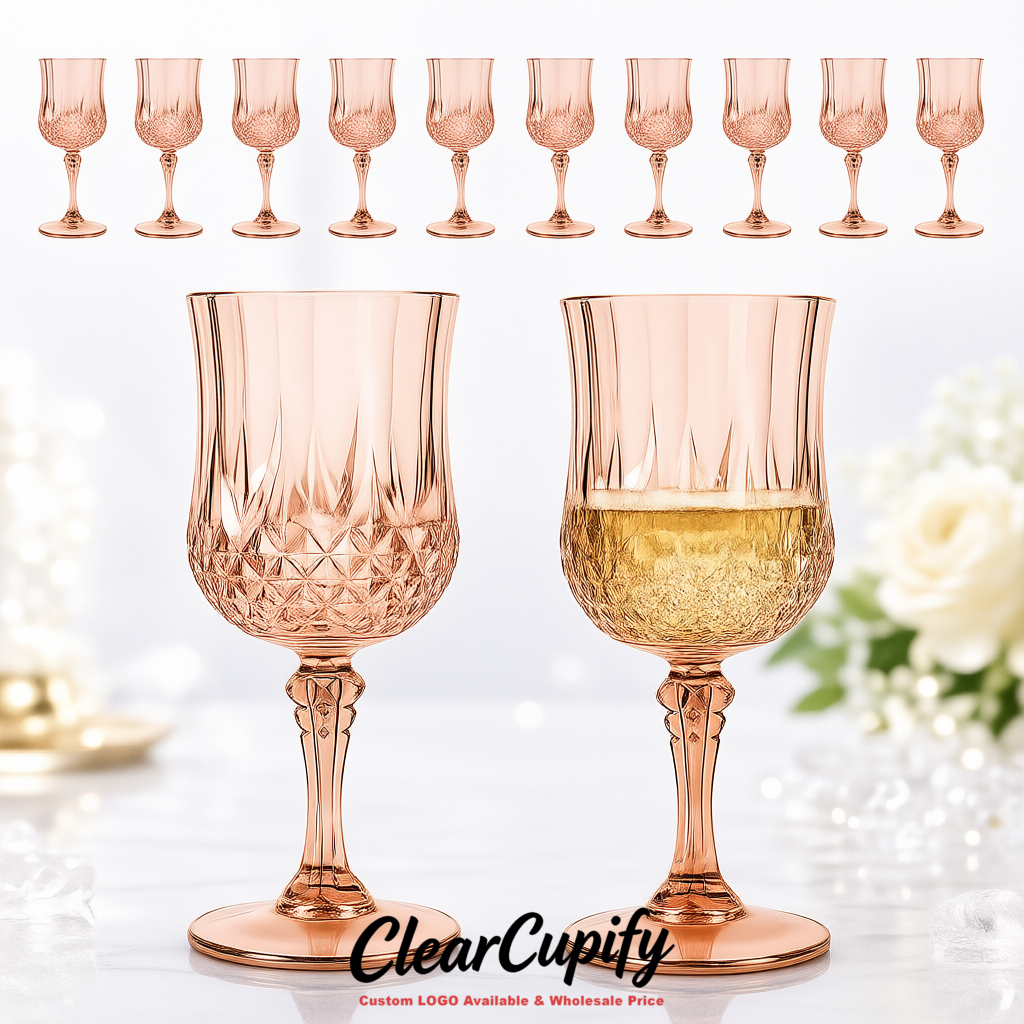 Rose Gold 7oz Acrylic Plastic Wine Goblets - 2.7 x 6.7 inches Party & Wedding Wine Glasses