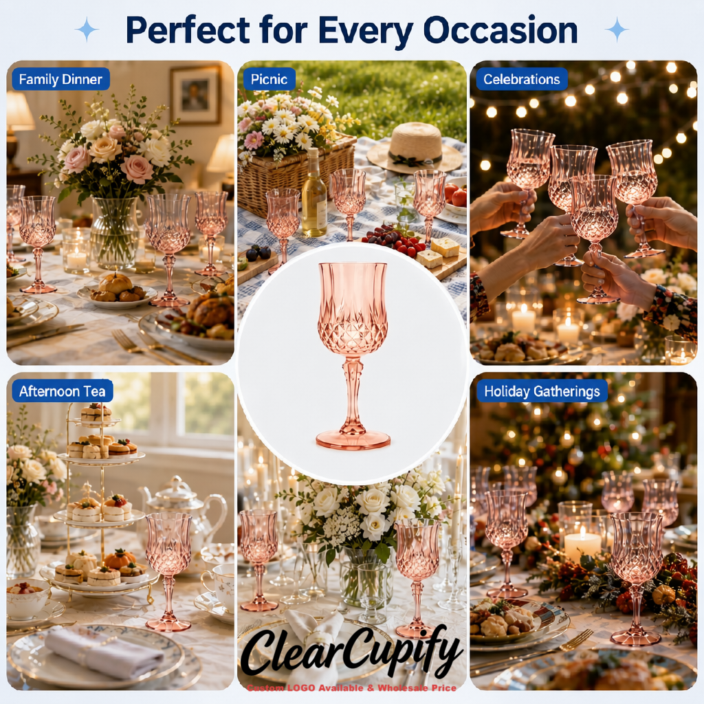 Rose Gold 7oz Acrylic Plastic Wine Goblets - 2.7 x 6.7 inches Party & Wedding Wine Glasses