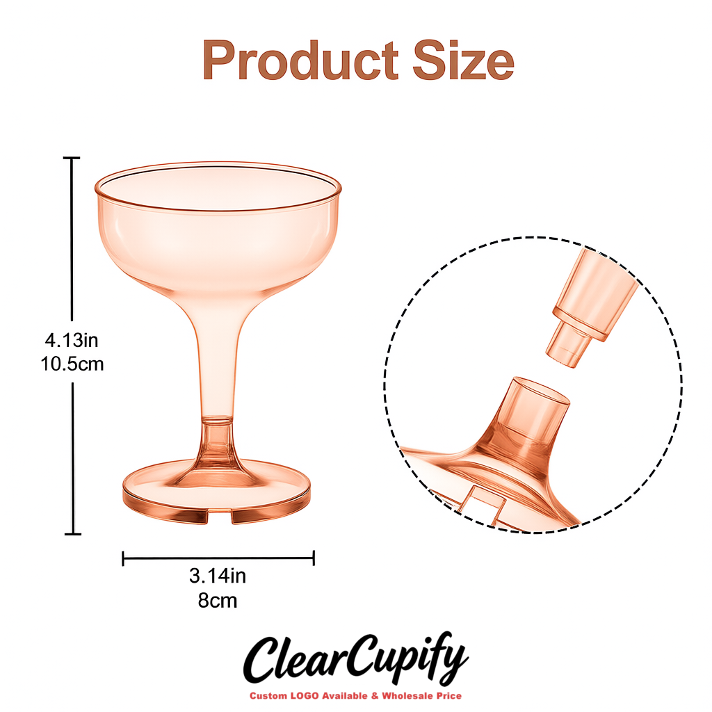 Rose Gold 5oz Stackable Plastic Martini Glasses 4.13x3.14 inches/10.5x8 cm For Champagne Tower