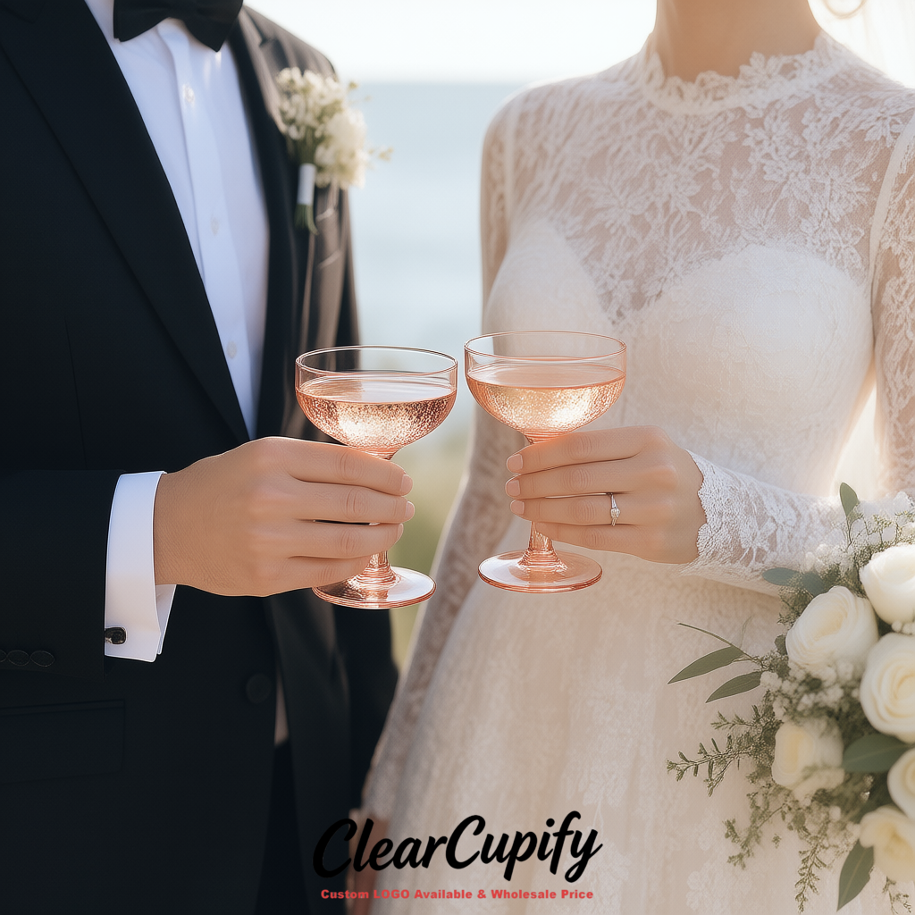 Rose Gold 5oz Stackable Plastic Martini Glasses 4.13x3.14 inches/10.5x8 cm For Champagne Tower